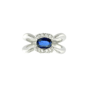 Anillo de Compromiso de Oro Blanco, Zafiro y Diamantes AN010251-15