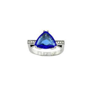 Anillo de Oro Blanco 9Kt Tanzatina y Diamantes AN010279