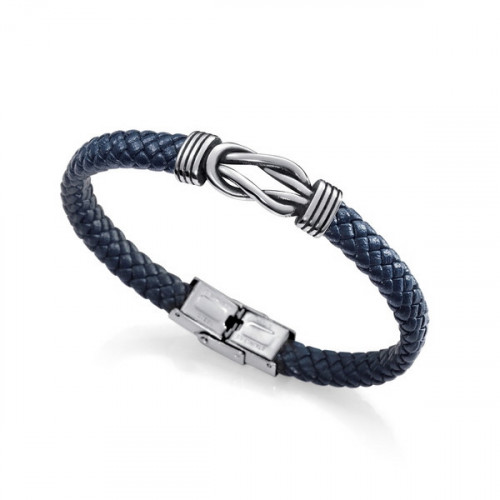 Pulsera Nudos Acero Piel Azul 1304P1013