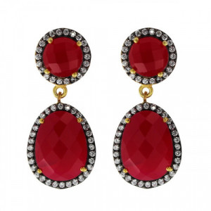 Pendientes VJ Plata Cuarzo Rojo