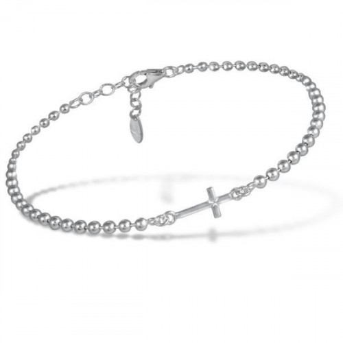 Pulsera Comunión Niña Plata Cruz Invertida Bolas