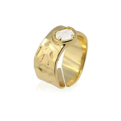 Anillo Anartxy Acero Dorado Ojo De Gato Blanco Mujer AAN408BL