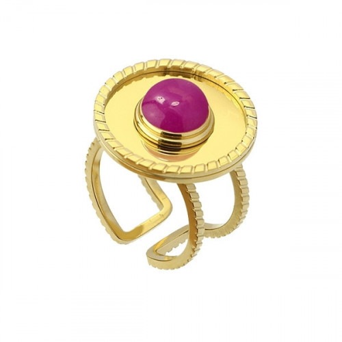 Anillo Anartxy Acero Dorado Jade Fucsia Mujer AAN414NA