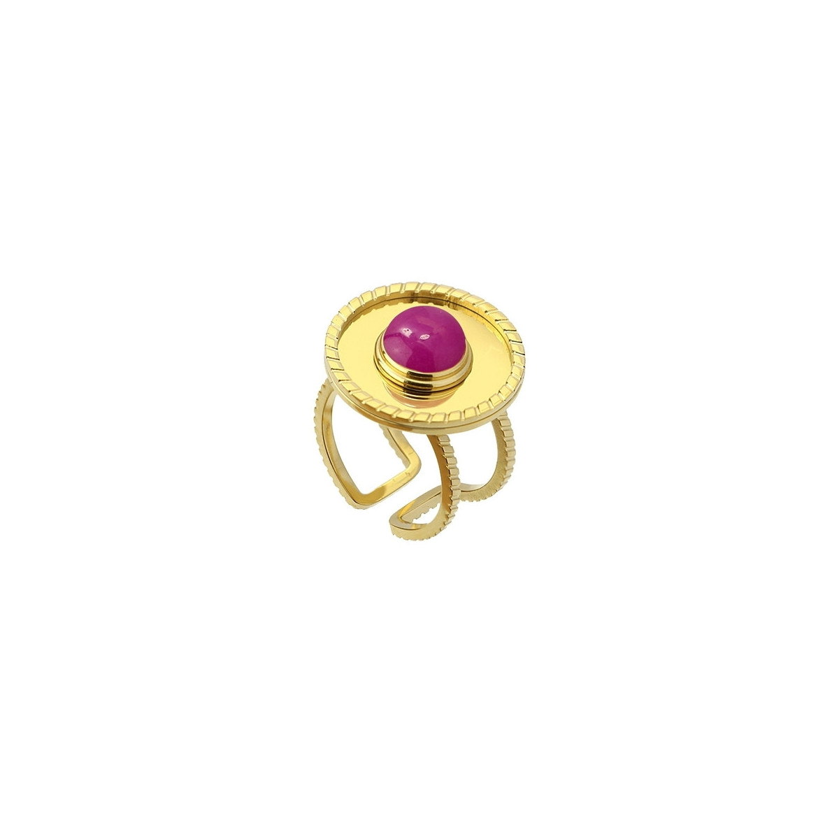 Anillo Anartxy Acero Dorado Jade Fucsia Mujer AAN414NA