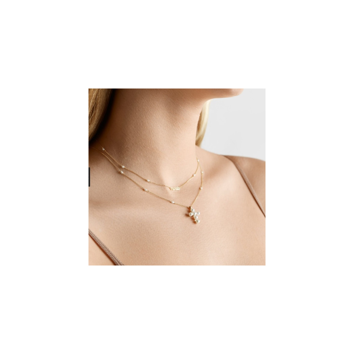 Collar Oro Perlas Cruz Comunión La Petra