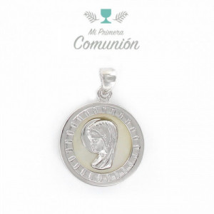 Medalla de Plata Virgen Niña Comunión Tallada
