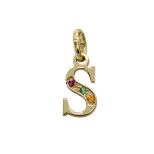 Colgante Letra S de Oro con Circonitas de Colores CO010475C
