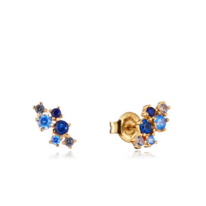 Pendientes Plata Pequeños Azules y Dorados 13134E100-33