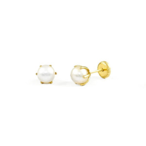 Pendientes de Oro y Perla 3 mm 6 Patillas PE011563