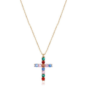 Collar de Plata Dorada con Cruz de Colores Viceroy 13189C100-39