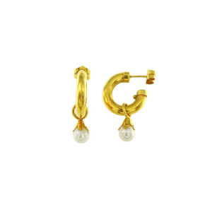 Pendientes de Oro de Aro con Colgante de Perla PE011012
