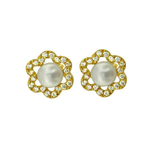 Pendientes de Perlas y Oro Flor Comunión Niña PE011726