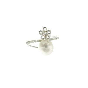 Anillo de Comunión Niña Oro Blanco Perla Flor AN010068SB
